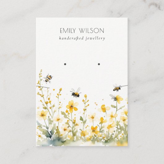 Gele Wildflower Bee Ketting Oorbel Display Visitekaartje (Voorkant)