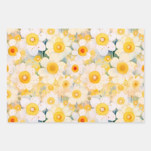 Gele Wildflower Bloempatronen Happy Fun Inpakpapier Vel (Voorkant 3)