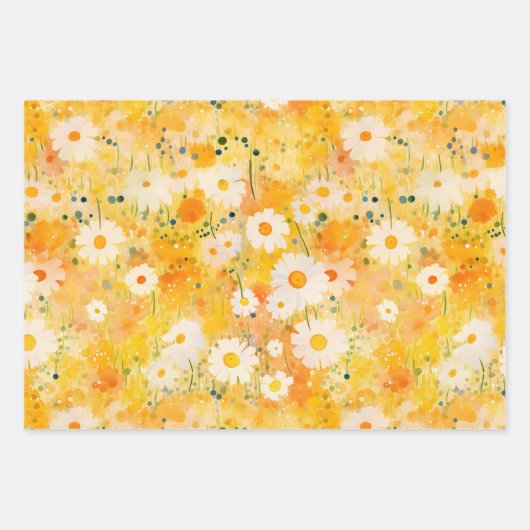 Gele Wildflower Bloempatronen Happy Fun Inpakpapier Vel (Voorkant 2)