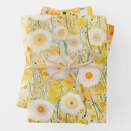 Gele Wildflower Bloempatronen Happy Fun Inpakpapier Vel (In situ)