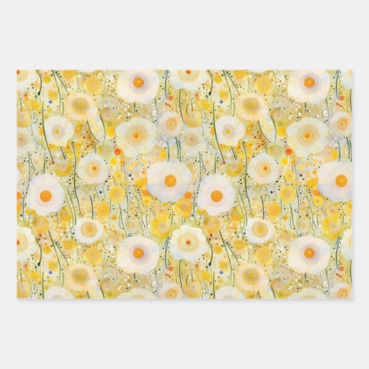 Gele Wildflower Bloempatronen Happy Fun Inpakpapier Vel (Voorkant)