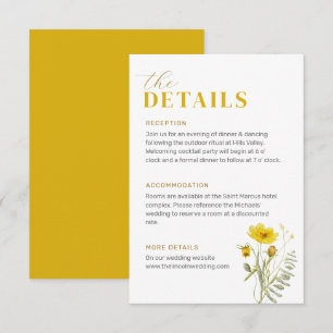 Gele Wildflower Boeket Meadow Bloemen Bruiloft Informatiekaartje