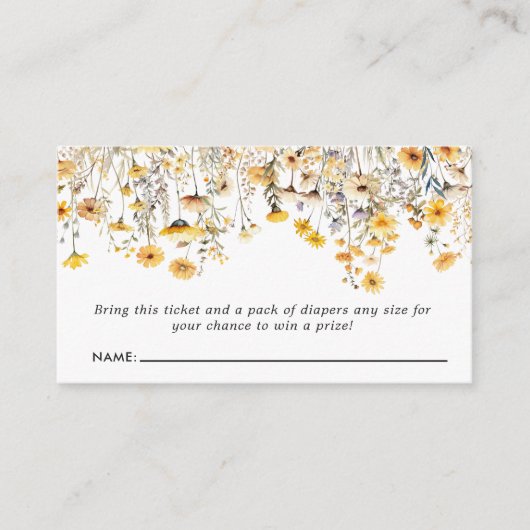Gele Wildflower Boho Baby shower Luier Raffle Informatiekaartje (Voorkant)
