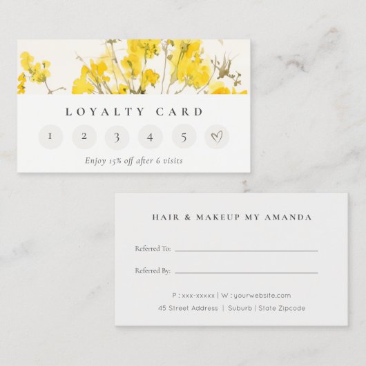 Gele Wildflower Boho Floral 6 Punch Loyaliteit Visitekaartje (Voorkant / Achterkant)