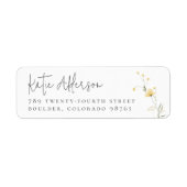 Gele Wildflower Boho Kalligrafie Retouradres Etiket (Voorkant)