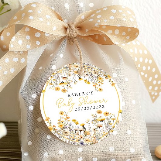 Gele Wildflower Boho Waterverf Baby shower Bedankjes Labels
