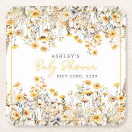 Gele Wildflower Boho Waterverf Baby shower Kartonnen Onderzetters