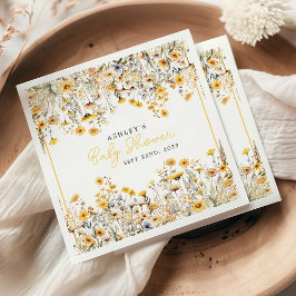 Gele Wildflower Boho Waterverf Baby shower Servet