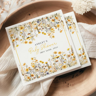 Gele Wildflower Boho Waterverf Baby shower Servet