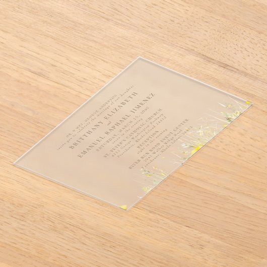 Gele Wildflower Bruid Ouders 2 Locatie Bruiloft II Acryl Uitnodigingen (Laagn)