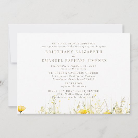 Gele Wildflower Bruid Ouders 2 Locatie Bruiloft II Kaart (Voorkant)