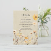 Gele Wildflower bruiloft Informatiekaartje (Staand voorkant)