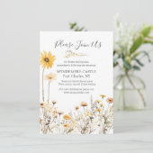 Gele Wildflower bruiloft Informatiekaartje (Staand voorkant)