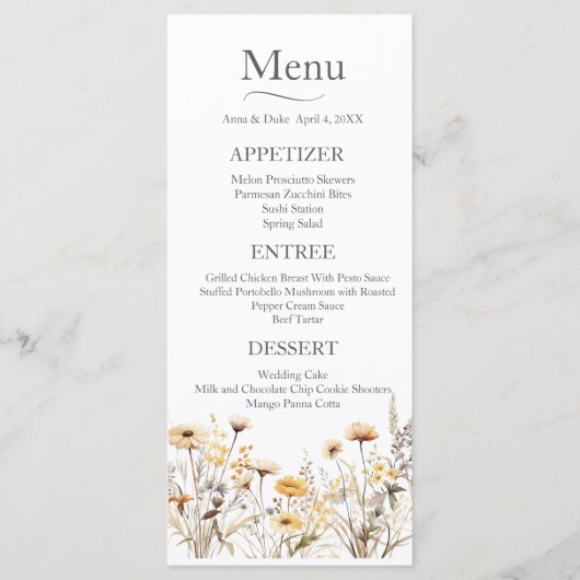 Gele Wildflower bruiloft Menu (Voorkant)