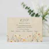Gele Wildflower bruiloft RSVP Kaartje (Staand voorkant)