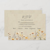 Gele Wildflower bruiloft RSVP Kaartje (Voorkant / Achterkant)
