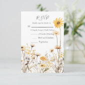 Gele Wildflower bruiloft RSVP Kaartje (Staand voorkant)
