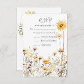 Gele Wildflower bruiloft RSVP Kaartje (Voorkant / Achterkant)