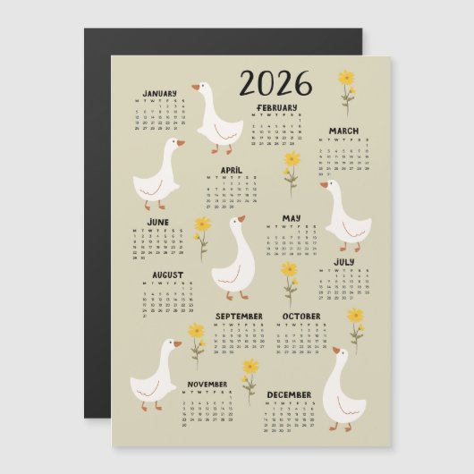 Gele Wildflower en Gans 2026 Kalender - Beige (Voorkant / Achterkant)