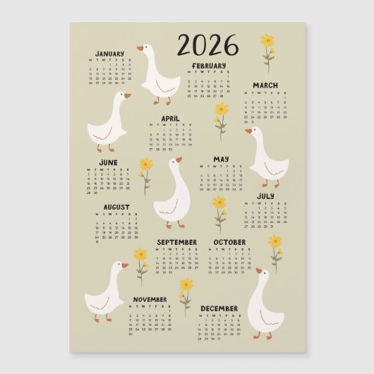 Gele Wildflower en Gans 2026 Kalender - Beige (Voorkant)