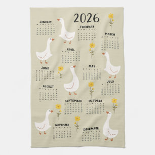 Gele Wildflower en Gans 2026 Kalender - Beige Theedoek
