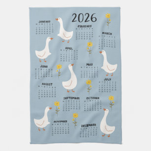 Gele Wildflower en Gans 2026 Kalender - Blauw Theedoek