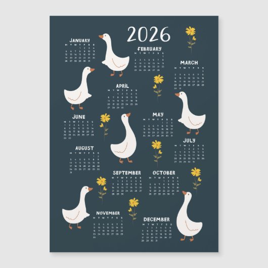 Gele Wildflower en Gans 2026 Kalender - Marine (Voorkant)