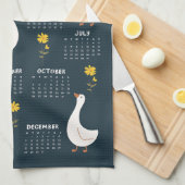 Gele Wildflower en Gans 2026 Kalender - Marine Theedoek (Quarter Fold)