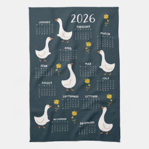Gele Wildflower en Gans 2026 Kalender - Marine Theedoek