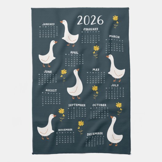 Gele Wildflower en Gans 2026 Kalender - Marine Theedoek (Verticaal)