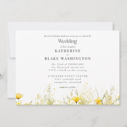 Gele Wildflower Kleurrijke Bruiloft II Kaart (Voorkant)
