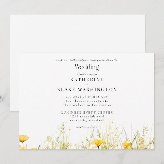 Gele Wildflower Kleurrijke Bruiloft II Kaart (Voorkant / Achterkant)