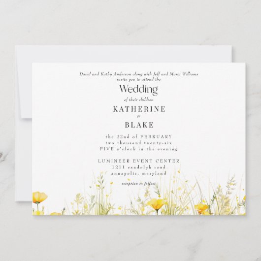 Gele Wildflower Kleurrijke Bruiloft III Kaart (Voorkant)