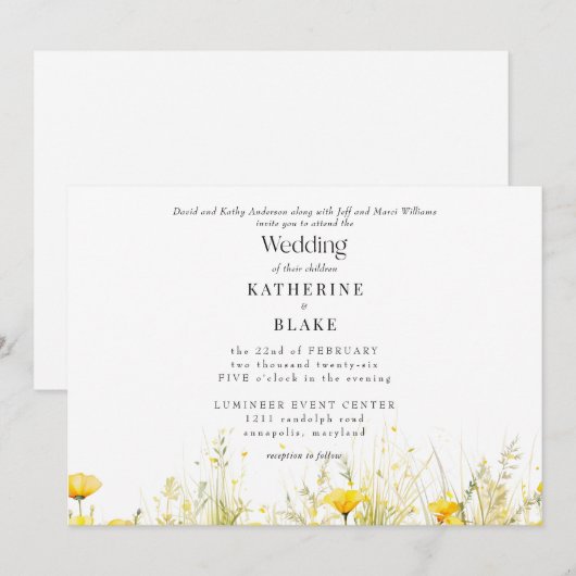 Gele Wildflower Kleurrijke Bruiloft III Kaart (Voorkant / Achterkant)