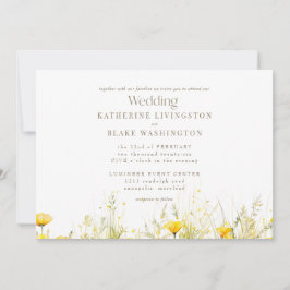Gele Wildflower Kleurrijke Gouden Tekst Bruiloft Kaart