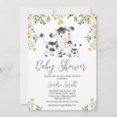 Gele Wildflower Koe Kalf Baby shower Kaart (Voorkant)