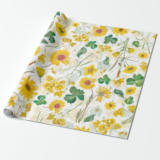 Gele  WIldflower Meadow Cadeaupapier (Uitgerold)