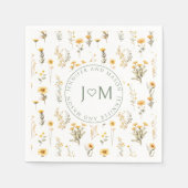 Gele wildflower monogram bruiloft papieren servett servet (Voorkant)