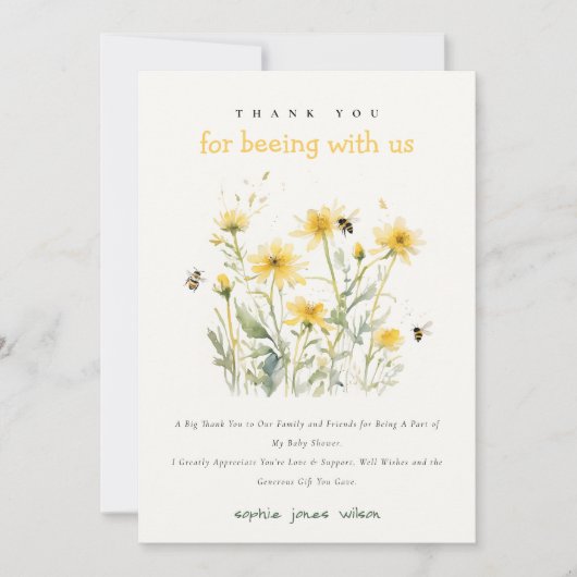 Gele Wildflower Mum om neutraal Baby shower te zij Bedankkaart (Voorkant)