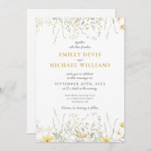 Gele Wildflower Waterverf bruiloft uitnodiging (Voorkant / Achterkant)