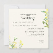 Gele Wildflowers Monogram II Vierkante bruiloft Kaart (Voorkant)