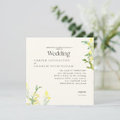 Gele Wildflowers Monogram II Vierkante bruiloft Kaart (Staand voorkant)