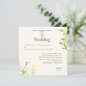 Gele Wildflowers Monogram Vierkante bruiloft Kaart (Staand voorkant)