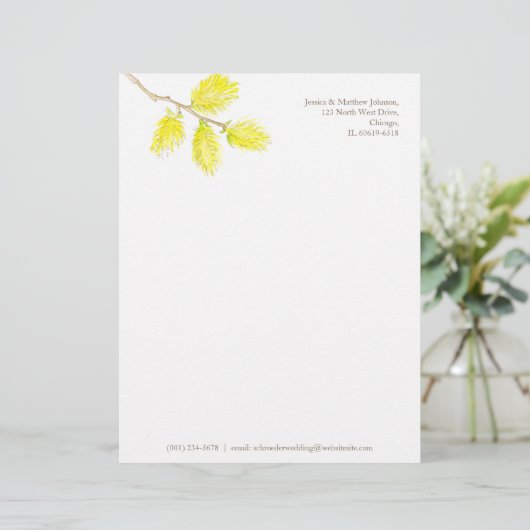Gele wilgen catkins waterverf briefhoofd sjabloon (Staand voorkant)