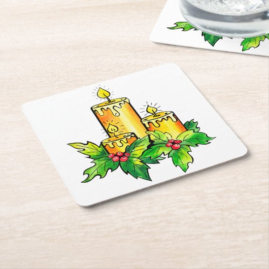 Gele winterpartij kartonnen onderzetters (Schuin)