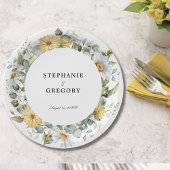 Gele witte bloemen bruiloft papieren bordje