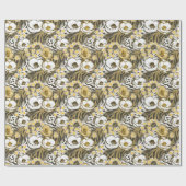 Gele, witte bloemen op tijgerachtergrond cadeaupapier (Vlak)