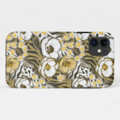Gele, witte bloemen op tijgerachtergrond Case-Mate iPhone case (Achterkant (horizontaal))