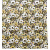 Gele, witte bloemen op tijgerachtergrond douchegordijn (Voorkant)