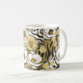 Gele, witte bloemen op tijgerachtergrond koffiemok (Voorkant rechts)